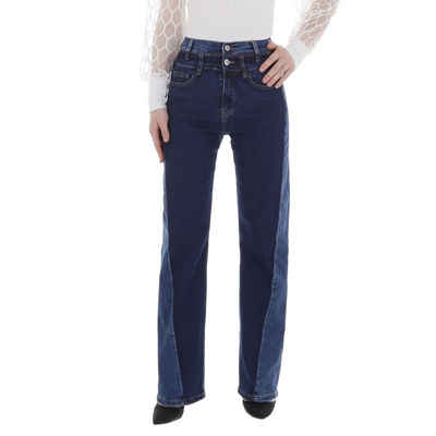 Ital-Design Straight-Jeans Damen Freizeit (86359031) Lagenlook Stretch High Waist Jeans in Dunkelblau