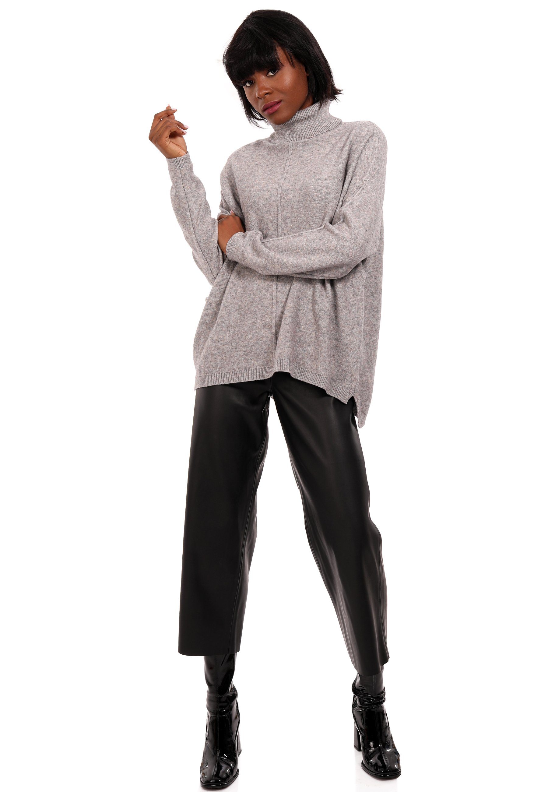 Optik & Rollkragenpullover YC Oversized Pullover One melierter Feinstrick grau Size Style in Fashion (1-tlg) aus