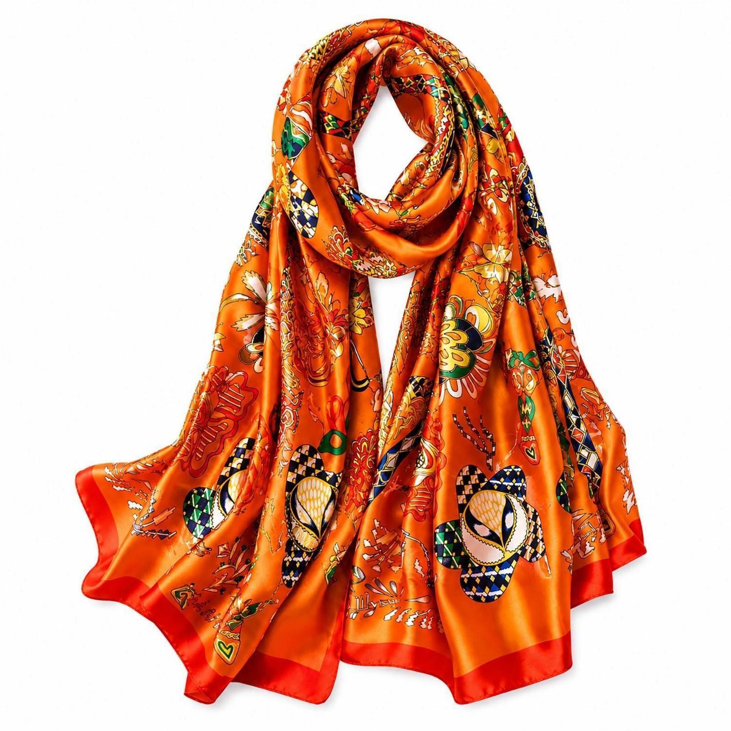 LuxusKollektion Seidenschal Seidenschal Damen Blume Blätter Druck, (1-St)