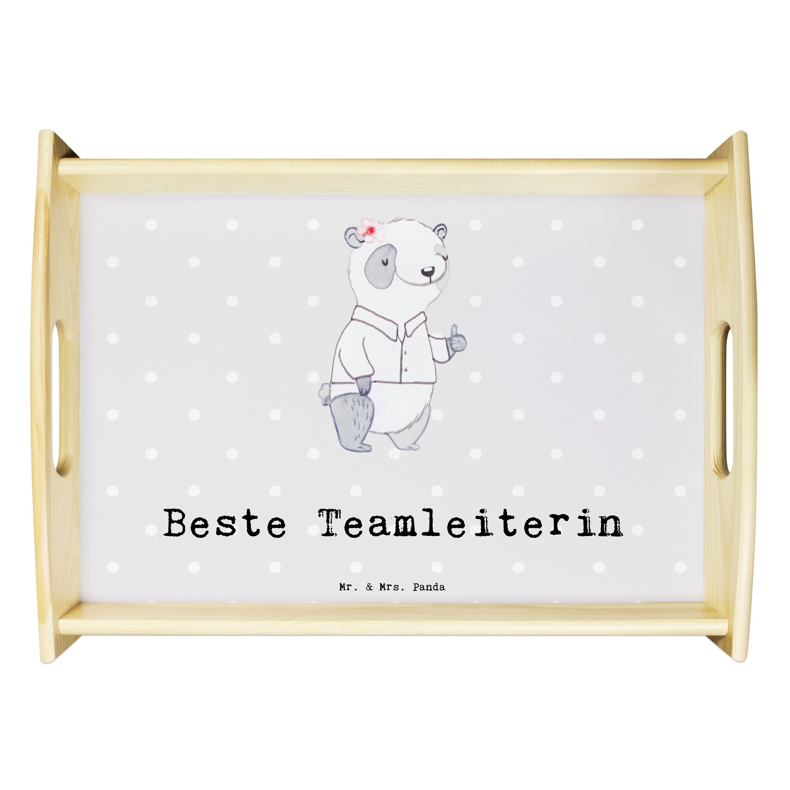 Mr. & Grau Tablett - Echtholz Teamleiterin Absch, Geschenk, lasiert, Panda Pastell - (1-tlg) Mrs. Beste Dankeschön, Panda