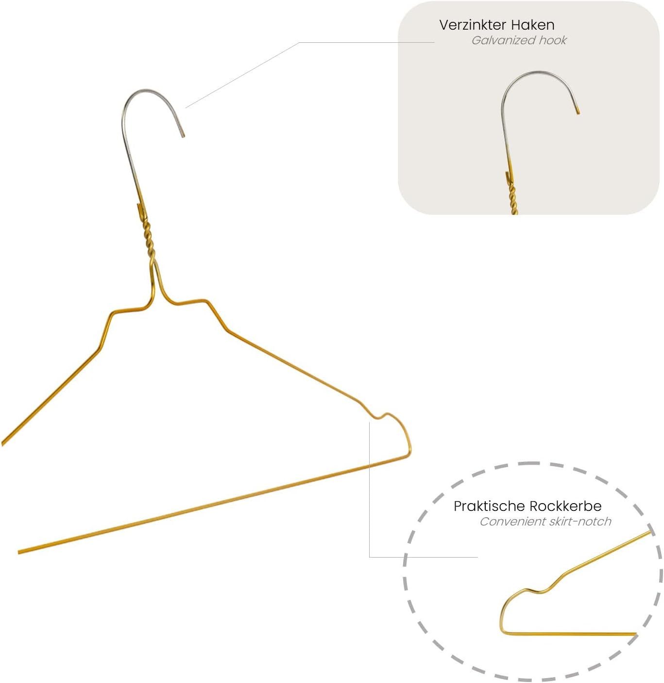 RSR Hangers Kleiderbügel Drahtbügel Drahtkleiderbügel Metall Hemdenbügel Blusenbügel Gold, (50-tlg) – Bild 3 von 4