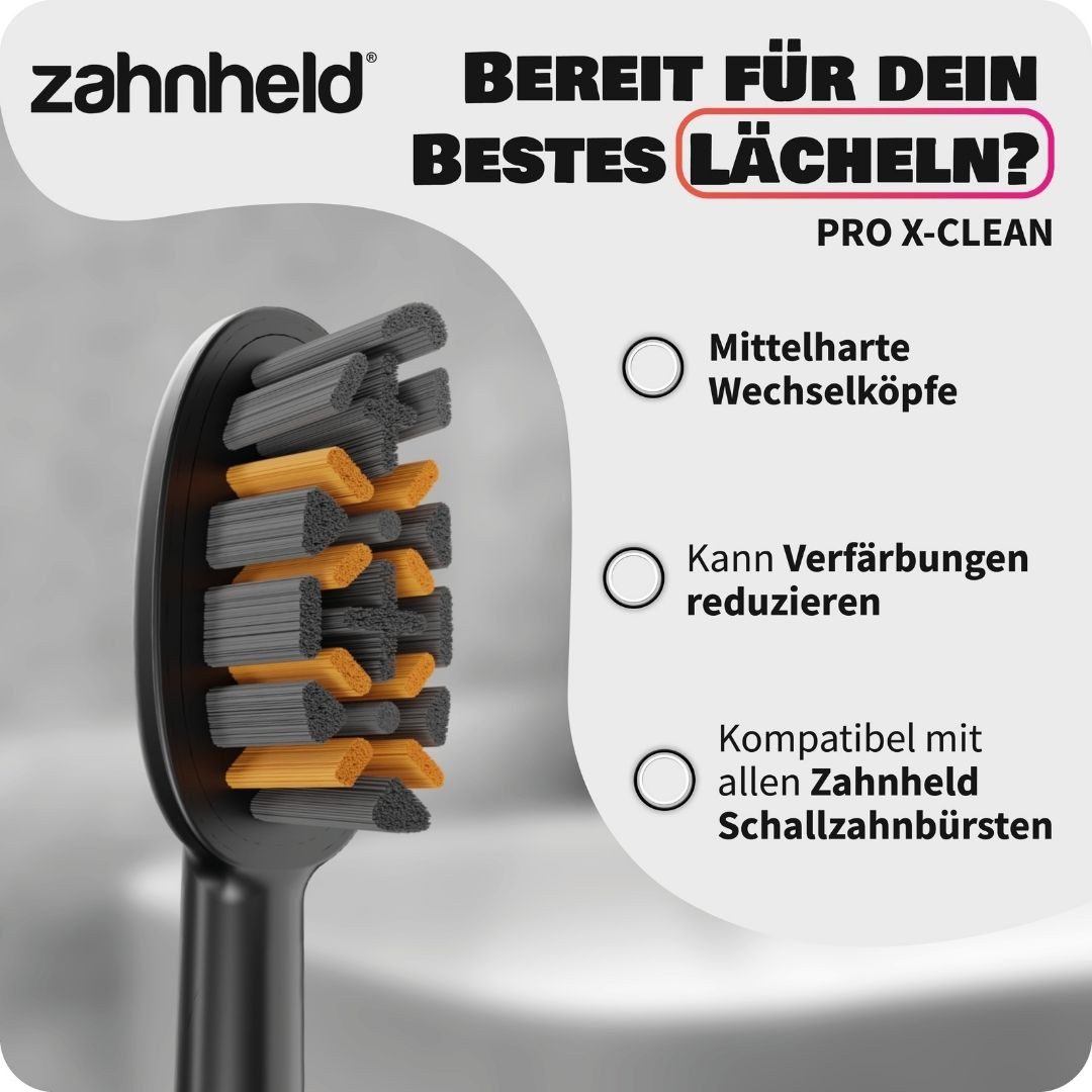 Zahnheld Aufsteckbürsten Ersatzbürsten Pro X-Clean für Schallzahnbürste Gero, im 3er, 6er oder 9er Set, Zahnpflege Set, Wechselköpfe, sanfte Reinigung, plastikfrei verpackt, 3 Stück, schwarz