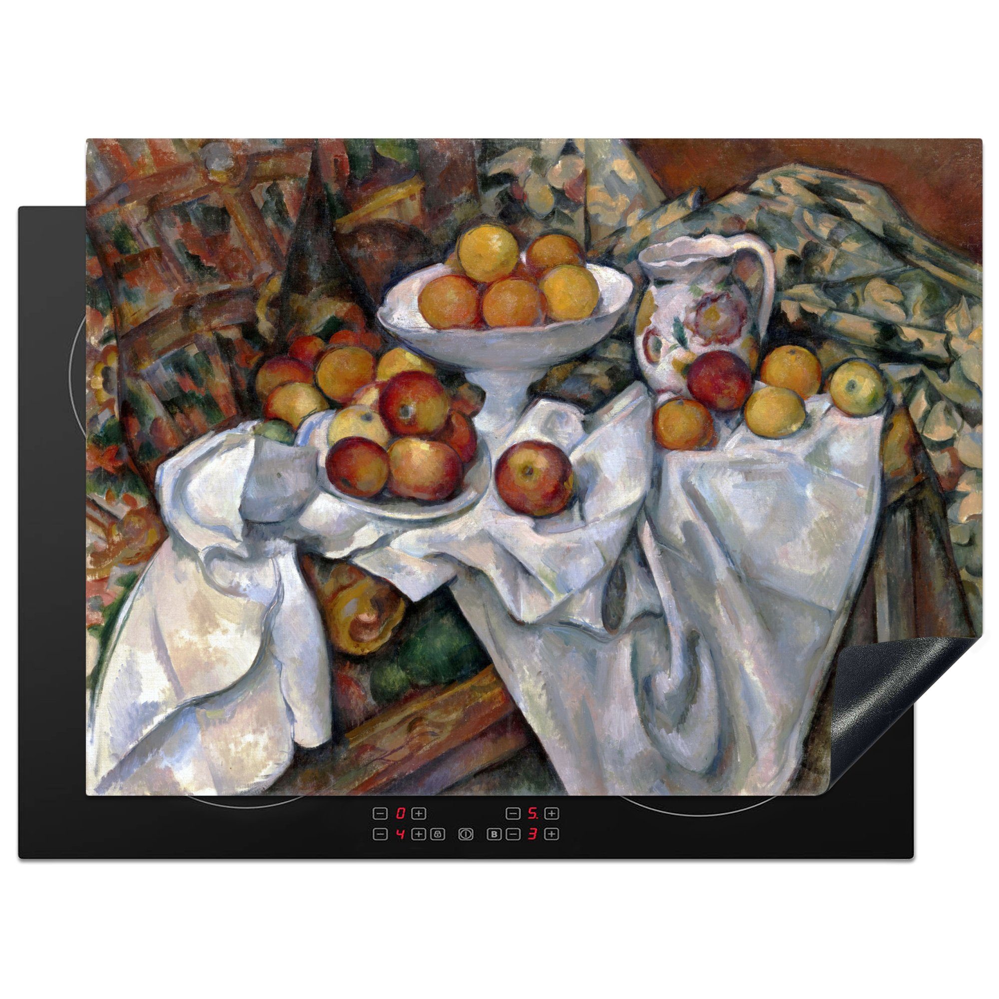 von (1 Vinyl, Ceranfeldabdeckung Arbeitsfläche MuchoWow 70x52 Mobile Gemälde Paul - Herdblende-/Abdeckplatte Äpfeln Cézanne, tlg), Orangen cm, und Stilleben mit nutzbar,