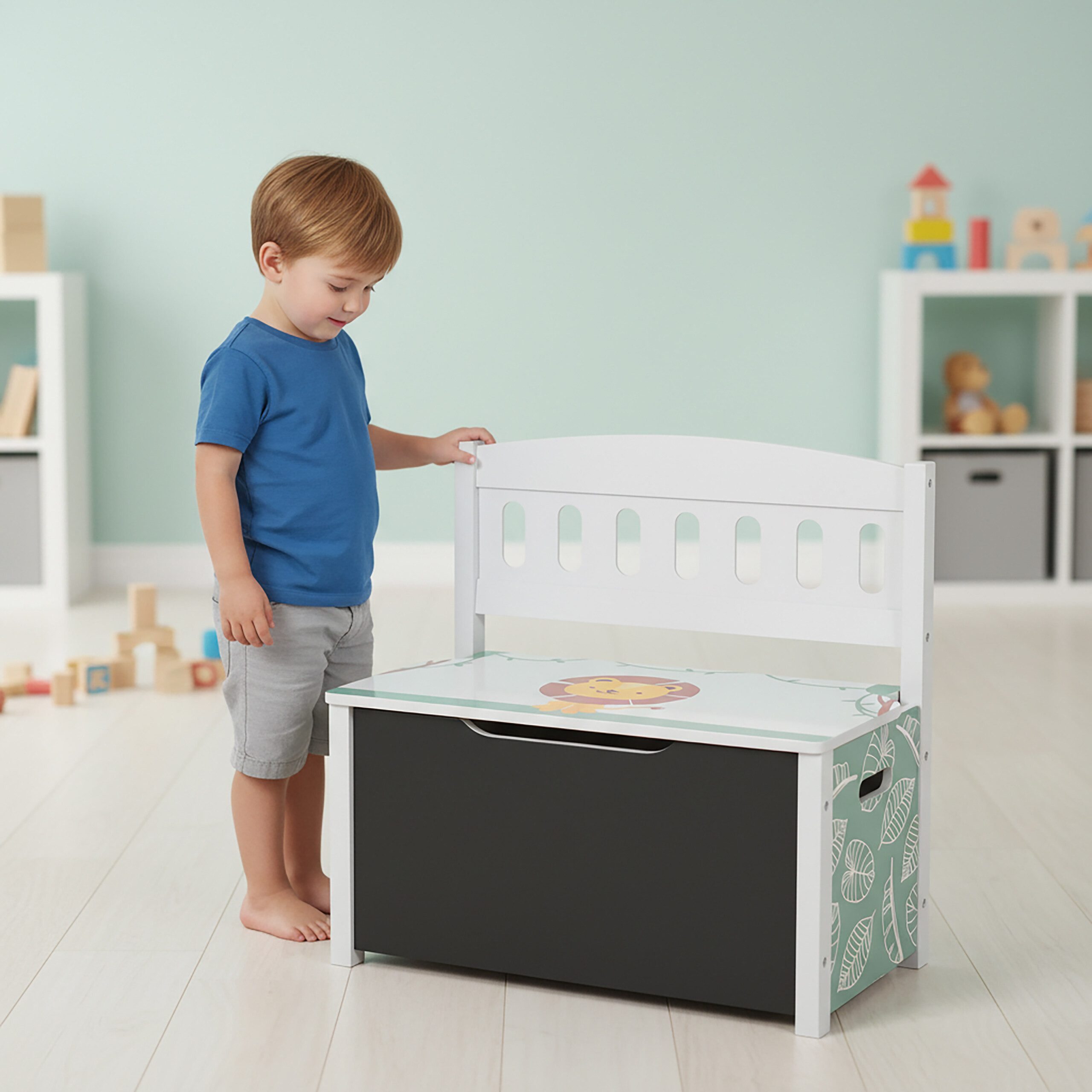relaxdays Truhenbank Kinderbank mit Stauraum & Tafel