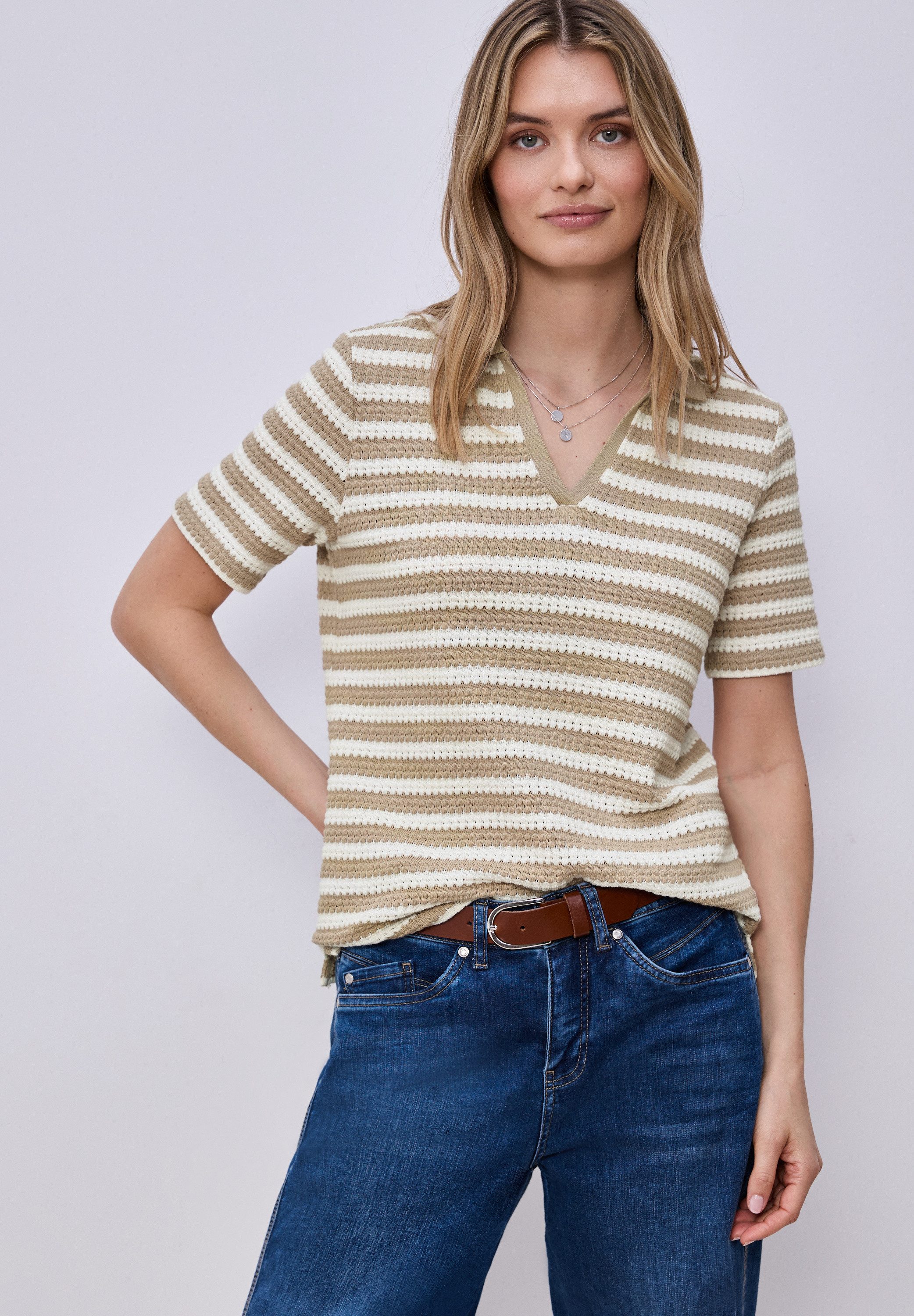 STREET ONE Poloshirt Sommer-Strick-Polo mit Streifen