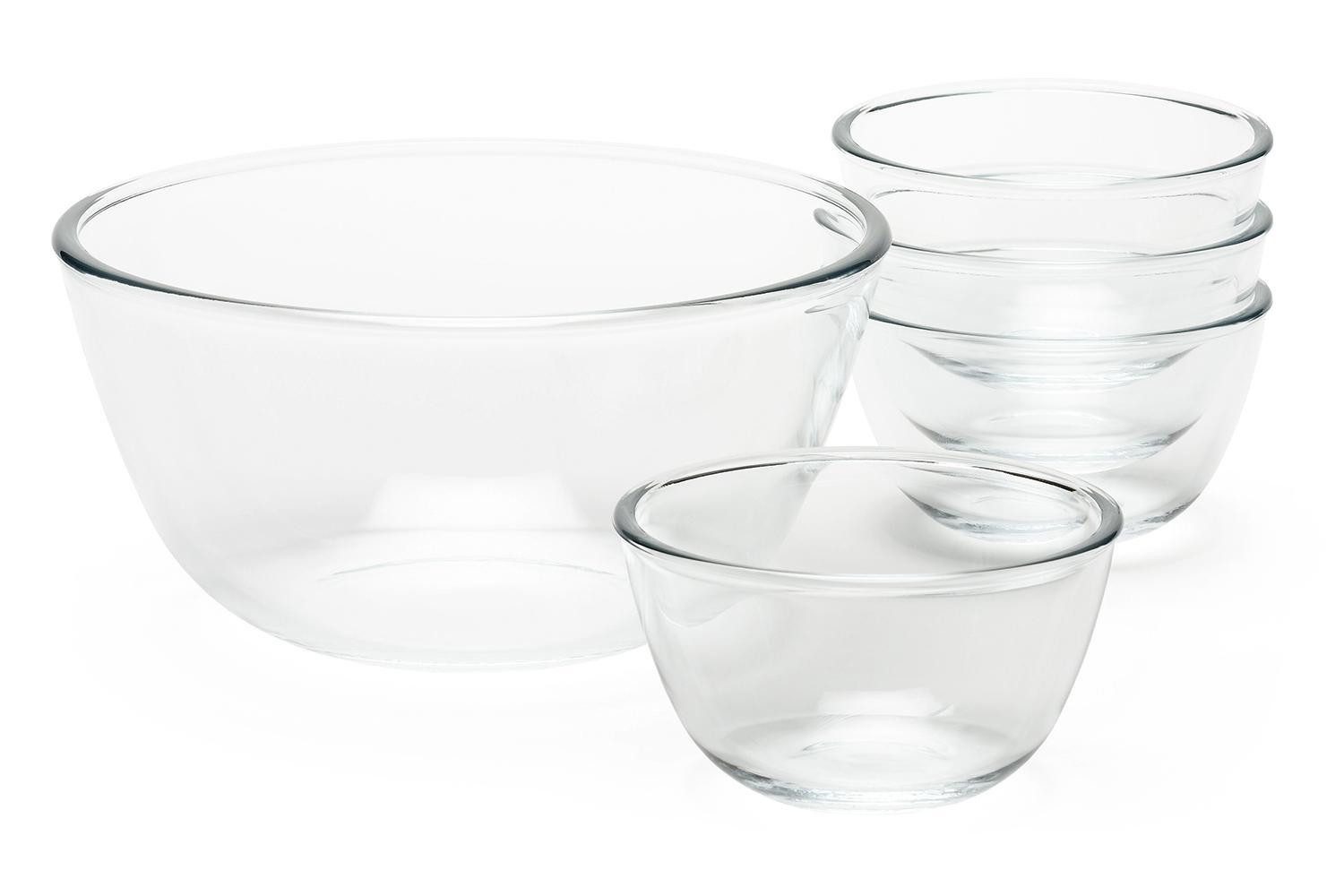 bongusto Schüssel Schüssel-Set 5-teilig PUANTA, Transparent, Borosilikatglas, (Set, 5-tlg), 2600 ml, 480 ml, Ø 23 x H 11 cm, Ø 12,9 x 7 cm