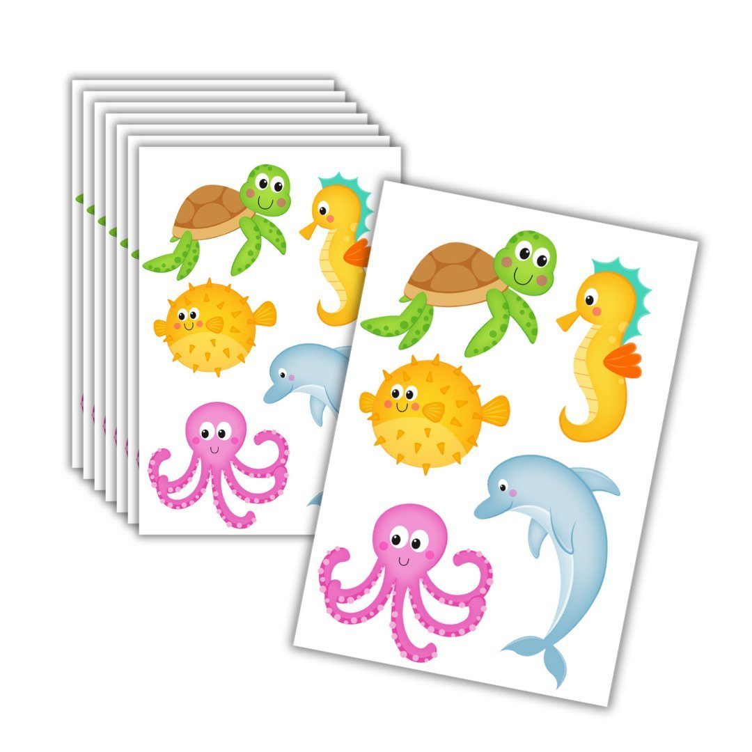 Kindertattoo 8 x Unter dem Meer 2 (Delfin) Tattoos, Mitgebsel für Kindergeburtstag