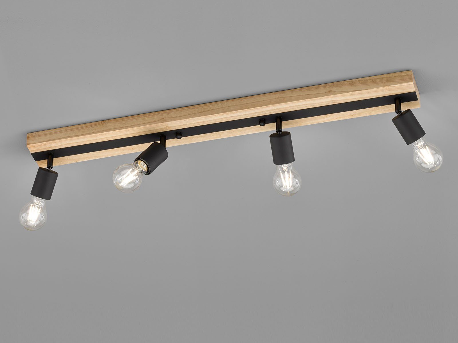 FHL easy! LED Deckenstrahler, Dimmfunktion, LED wechselbar, Warmweiß,  Holz-lampe 4-flammig Strahler innen Deckenlampe mit Holzbalken B: 83cm