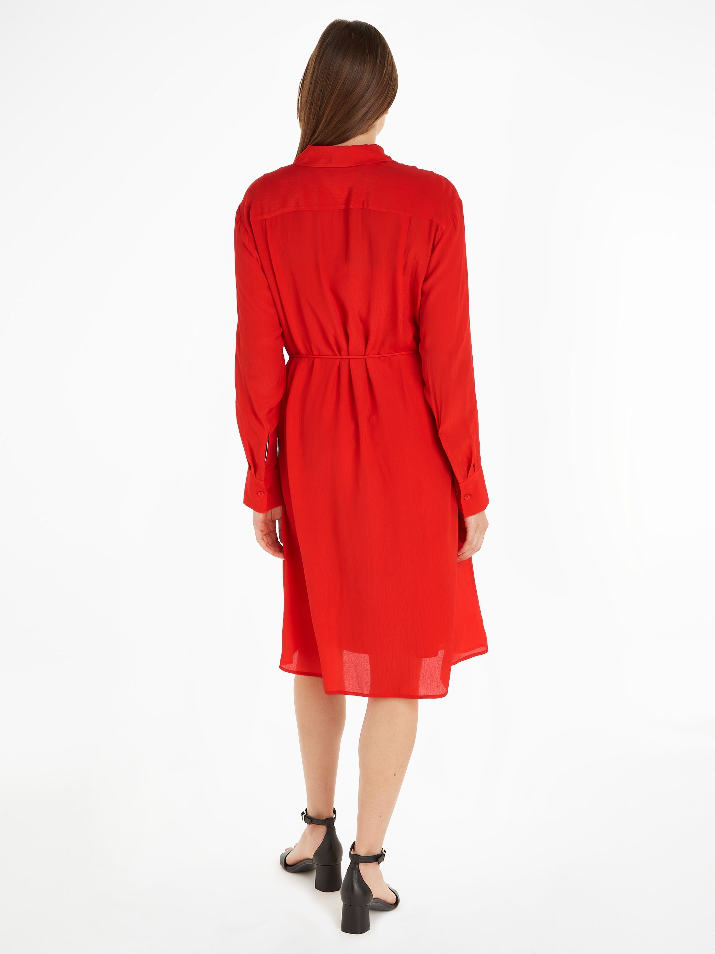 Hilfiger VISCOSE DRESS Logopatch Fierce_Red KNEE mit Blusenkleid CREPE Tommy FLUID