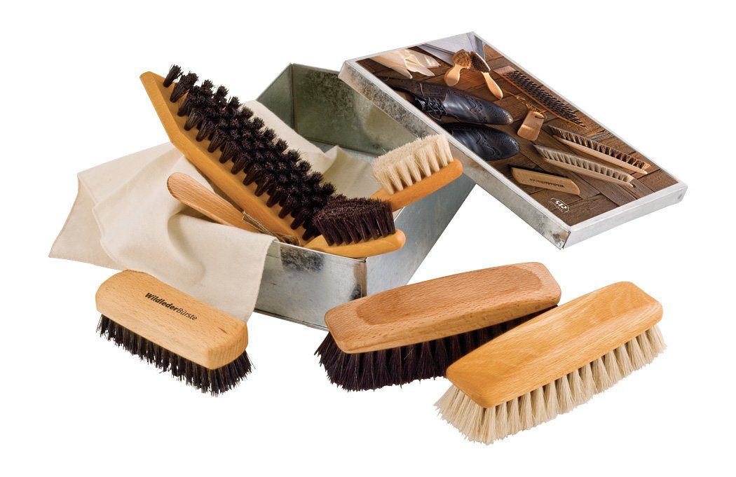 Schuhputzbürste Schuhputz-Set mit Luxusbürsten in Metallbox