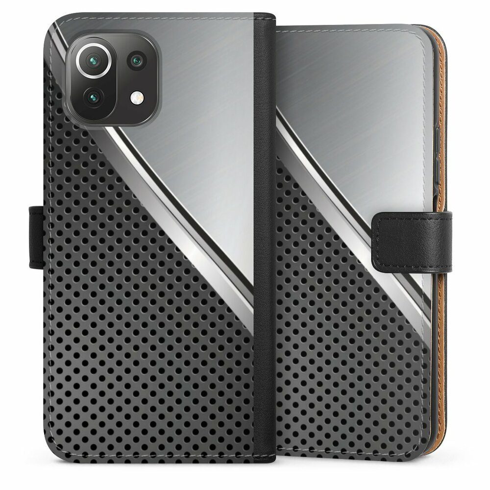 DeinDesign Handyhülle Carbon Stahl Metall Duo Metal Surface, Xiaomi Mi 11  Lite Hülle Handy Flip Case Wallet Cover Handytasche Leder