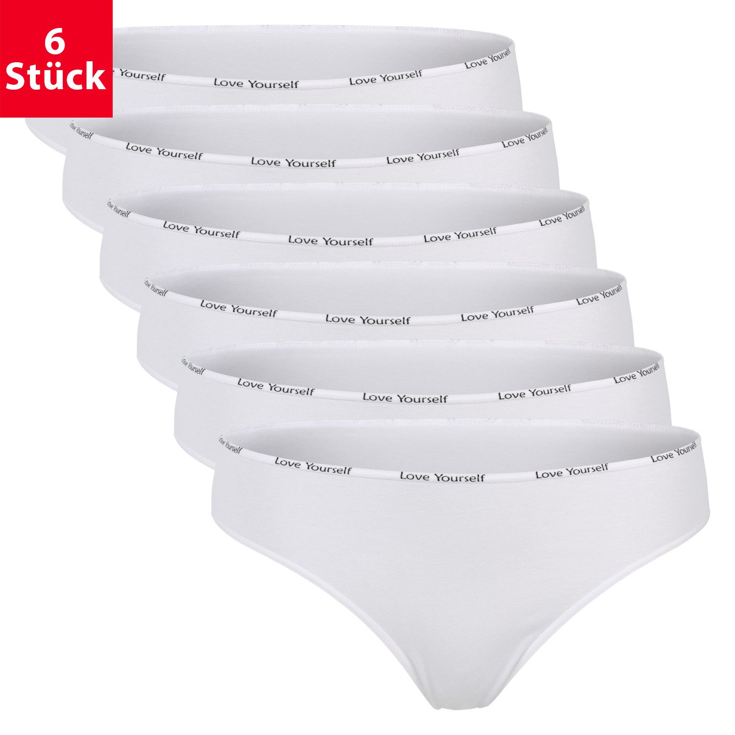 celodoro Tanga Damen Tanga (6er Pack) mit Ziergummi "Love Yourself"