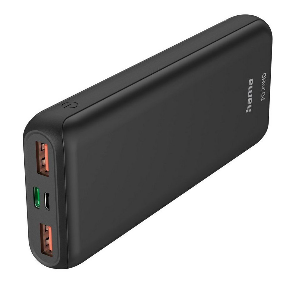 Hama Powerbank 20000mAh, 3 Ausgänge: 2x USB-A, 1x USB-C, für Schnellladen  Powerbank 20000 mAh (3,7 V)