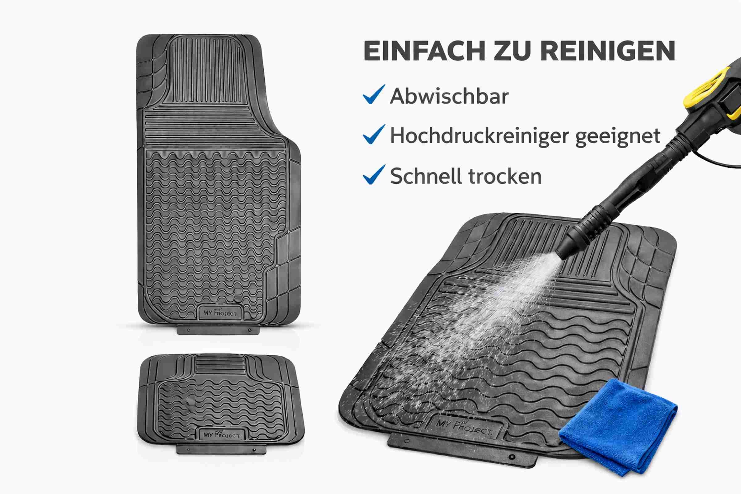 MY PROJECT PVC-Automatten KFZ Gummimatten Set Universal Auto Fußmatten (4 St), für viele Hersteller Universal PKW, robust, zuschneidbar, Hochdruckreiniger geeignet
