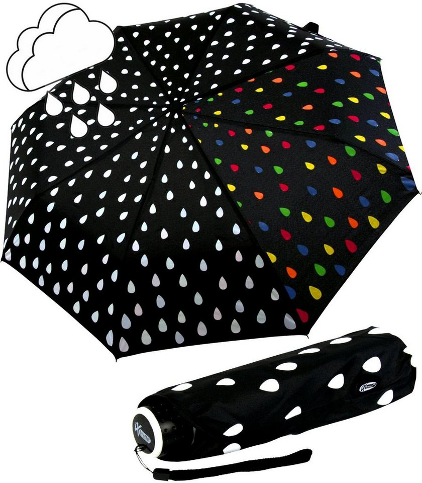 iX-brella Langregenschirm Mini Ultra Light - mit großem Dach - extra  leicht, Taschenschirm, Farbwechsel bei Nässe bunte Tropfen