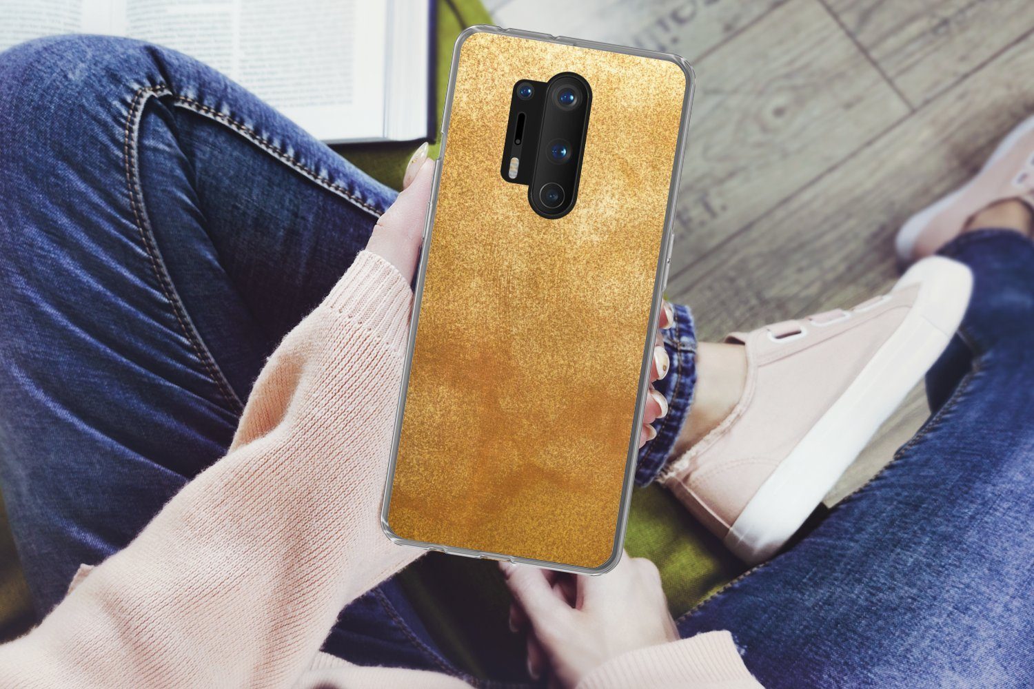 MuchoWow Handyhülle für OnePlus 8 Pro Eisen - Rost - Gold - Metall - Luxus, Phone Case, Silikon, Schutzhülle Dünn