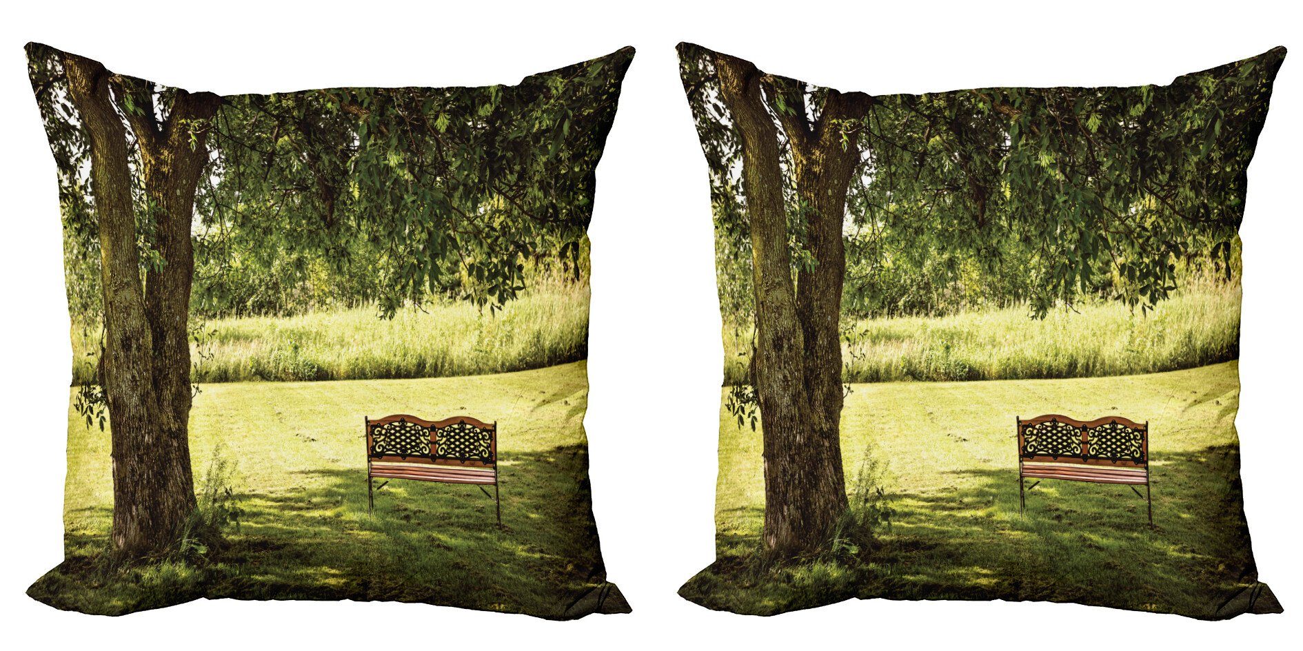 Kissenbezüge Modern Accent Doppelseitiger Digitaldruck, Abakuhaus (2 Stück), Natur Holzbank im Park