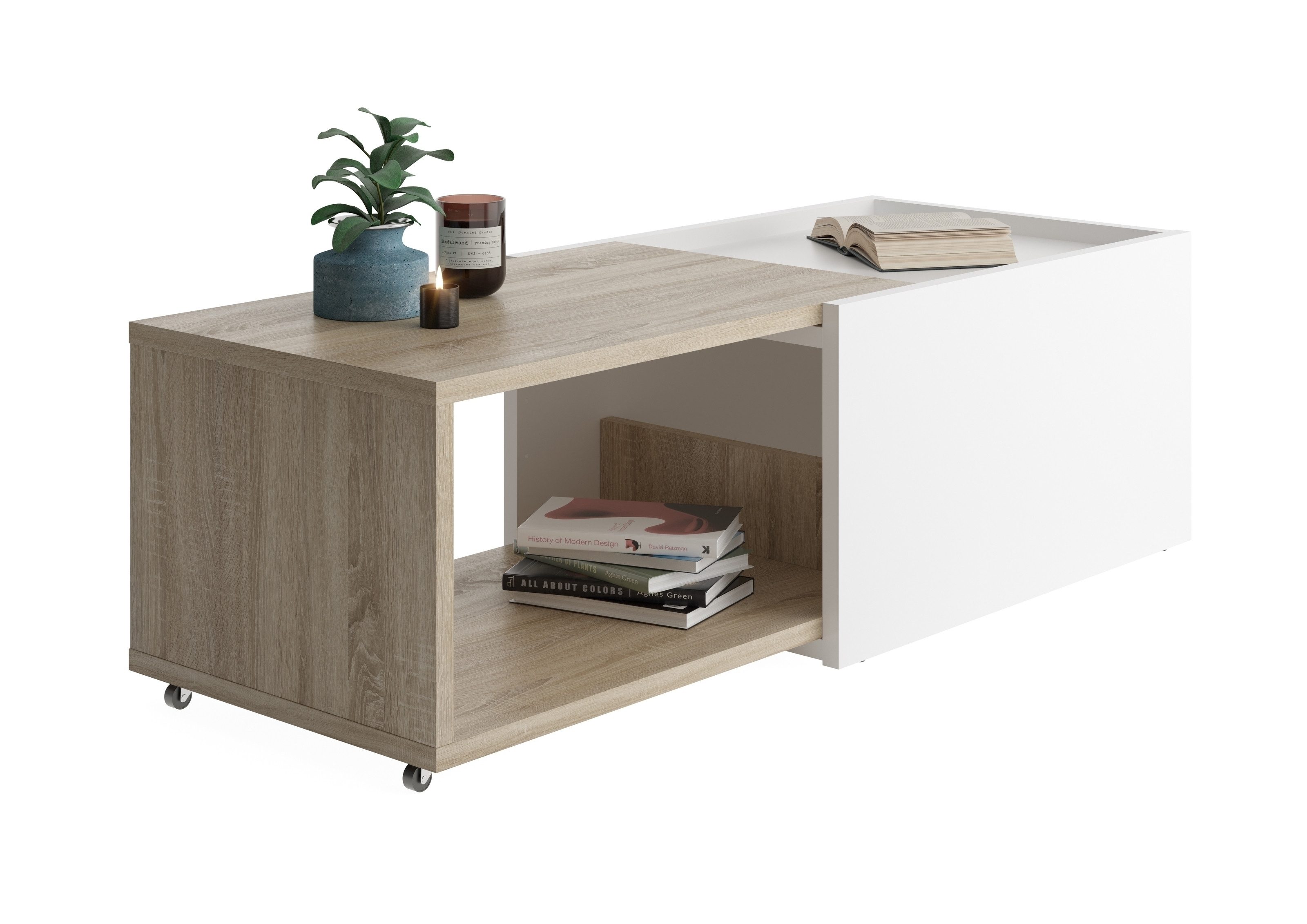 PREISBRECHER Couchtisch SLIDE 1, in weiß-Eiche Dekor - 74,5x38,5x49,5cm (BxHxT)