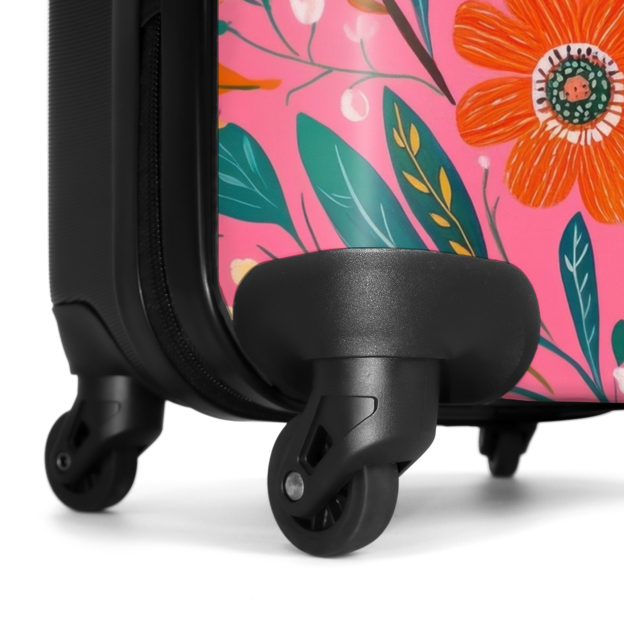 NoBoringSuitcases.com© Hartschalen-Trolley Feldblumen mit rosa Hintergrund 55x35x20cm, 4 Rollen, Reisetasche mit Rollen, Koffer Handgepäck Flugzeug
