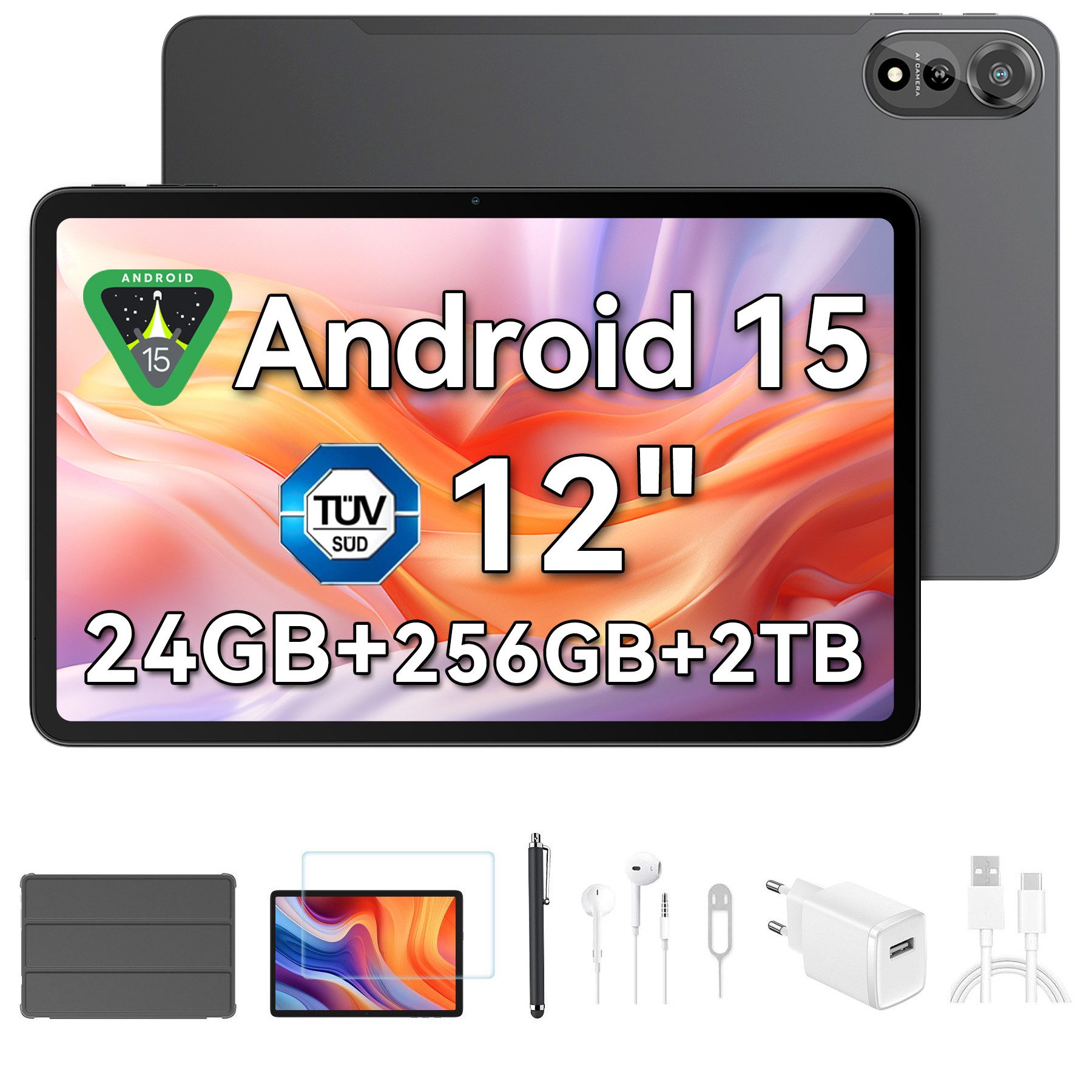 blackview 12 " Mega2 Android 15 4G LTE 2,4K 8GB/12GB+256GB Tablet (12", 256 GB, 4G (LTE), 2.4K, 120 Hz Display, Android 15, 9000mAh, LTE)