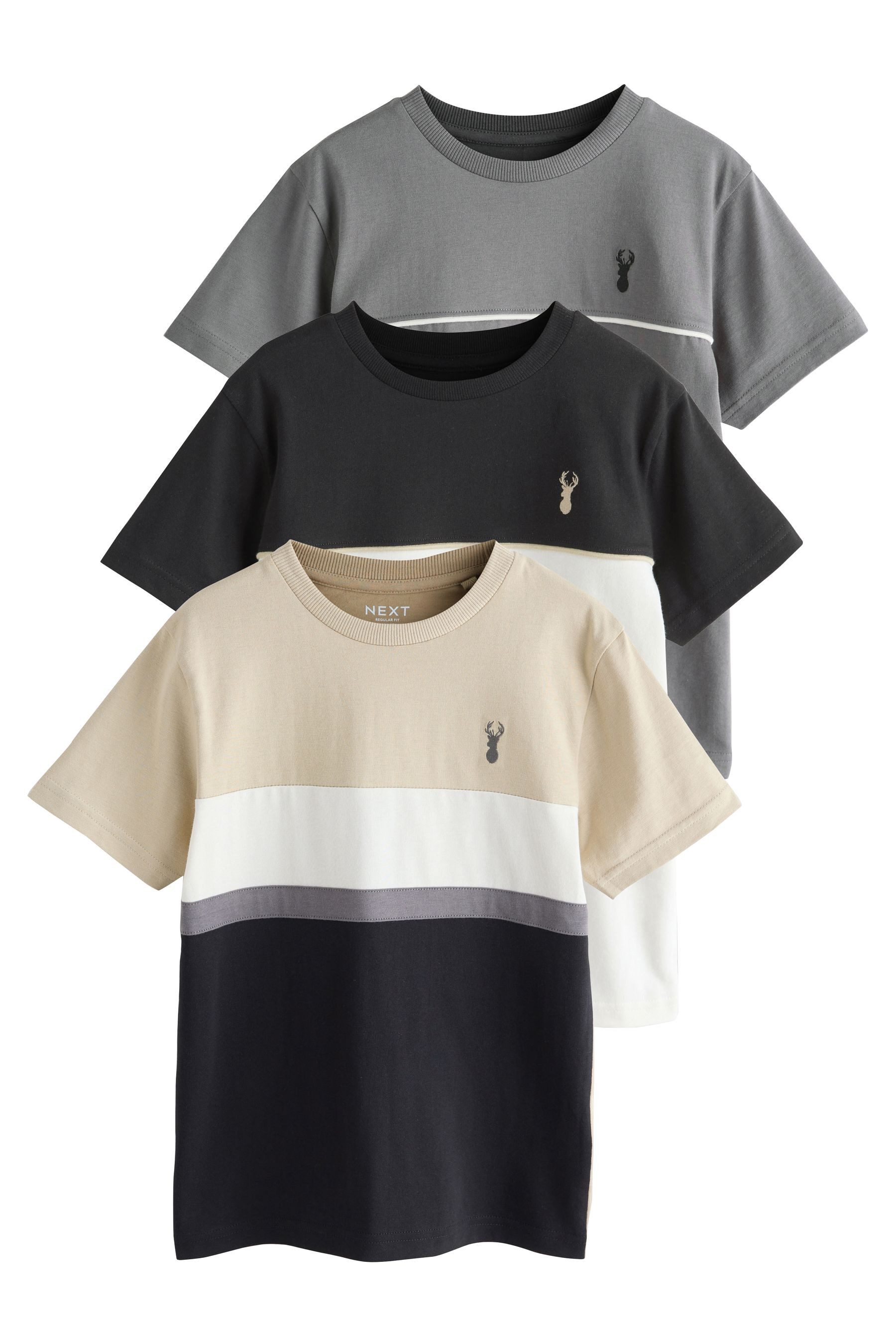 Next T-Shirt 3er-Pack Regular Fit T-Shirts mit Farbblockdesign (3-tlg)