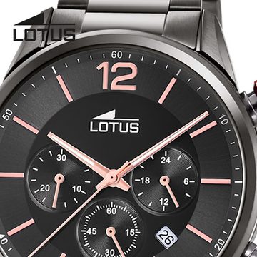 Lotus Quarzuhr Lotus Herrenuhr Khrono Armbanduhr, (Analoguhr), Herren Armbanduhr rund, groß (ca. 43mm), Edelstahl, Luxus
