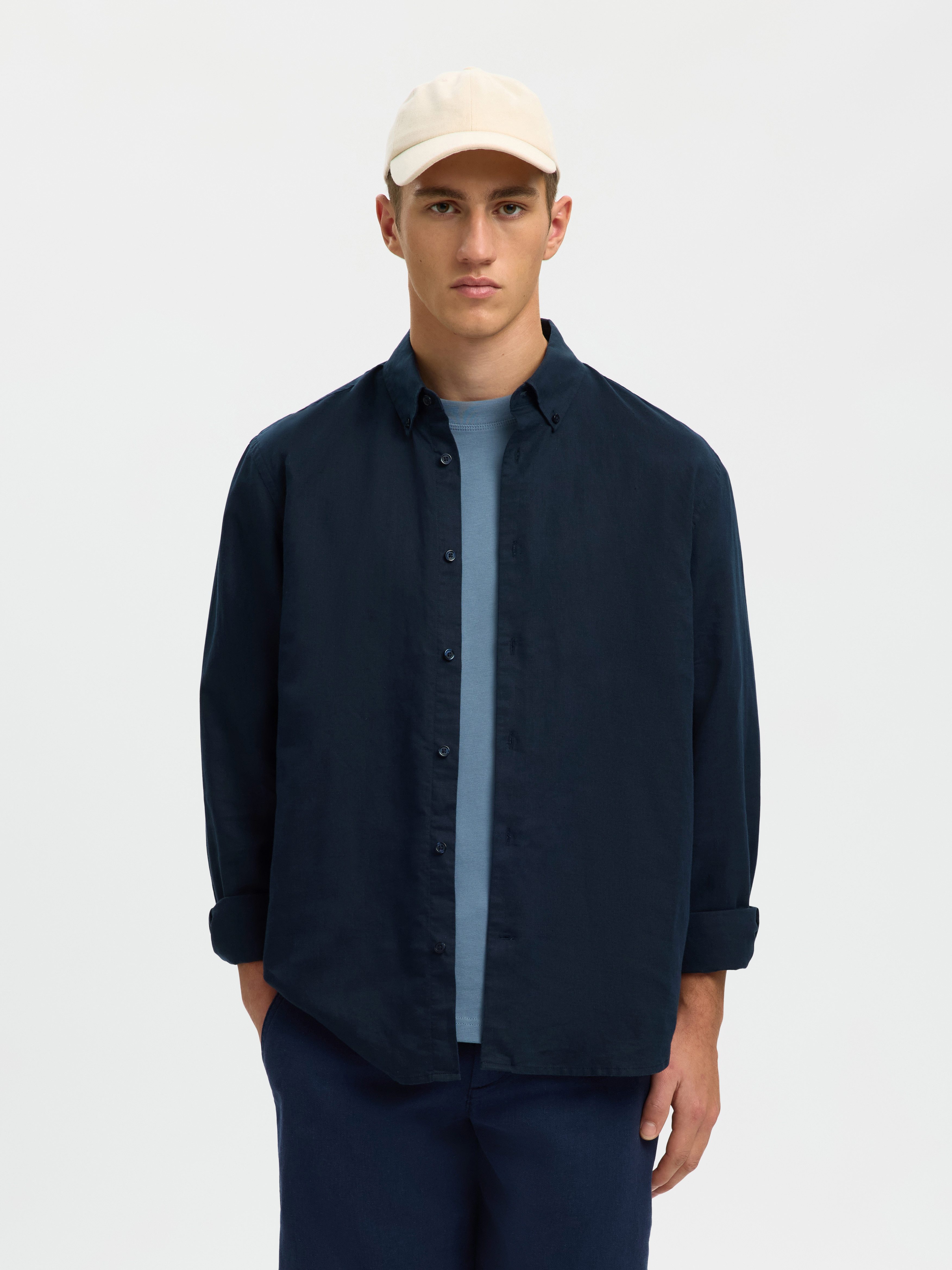 Selected Langarmhemd SLHREGCLAY LINENBLEND LS SHIRT CLA NOOS Materialmix, regular fit