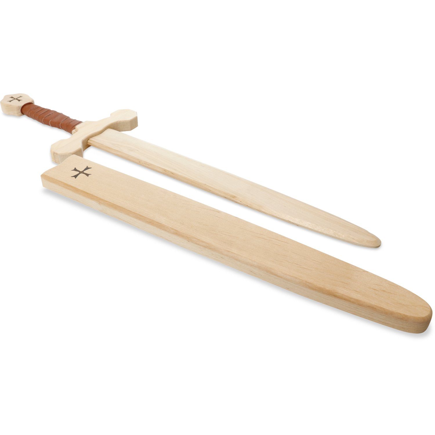 BestSaller Kinderbogenset Tempelorden Schwert Set mit Holzhülle für Kinder, Birke 60cm, braune