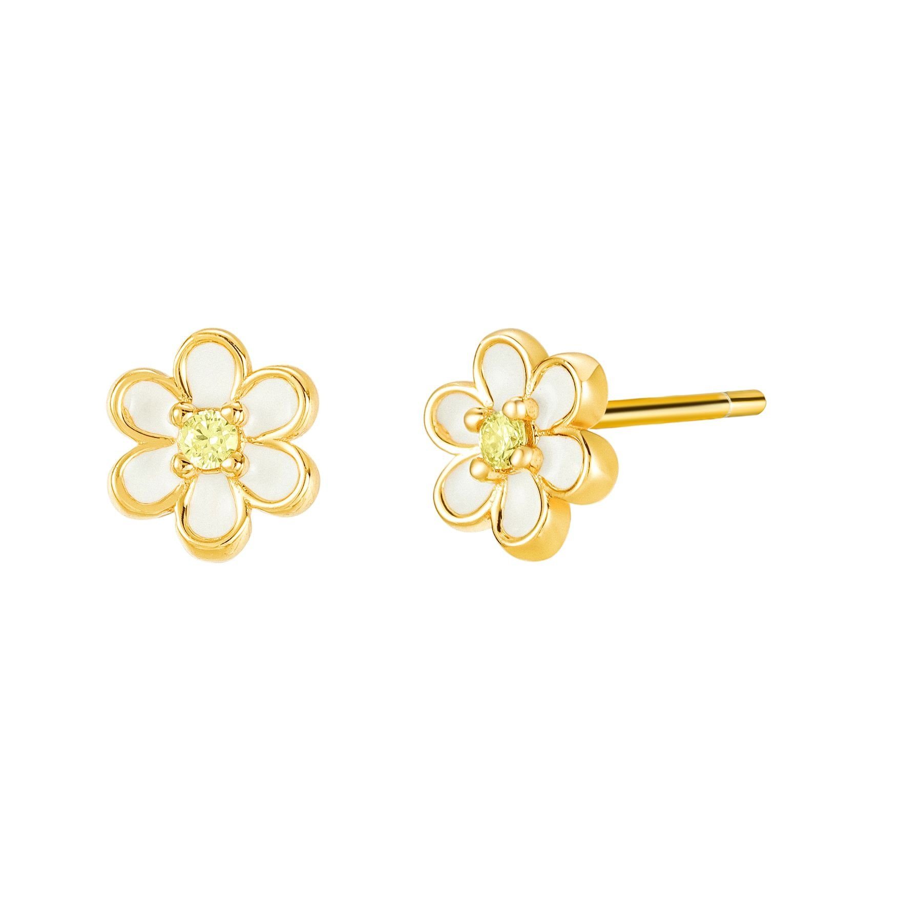 Brandlinger Paar Ohrstecker Ohrstecker Daisy, Silber 925 vergoldet, Ohrstecker Blume mit Zirkonia und Emaille