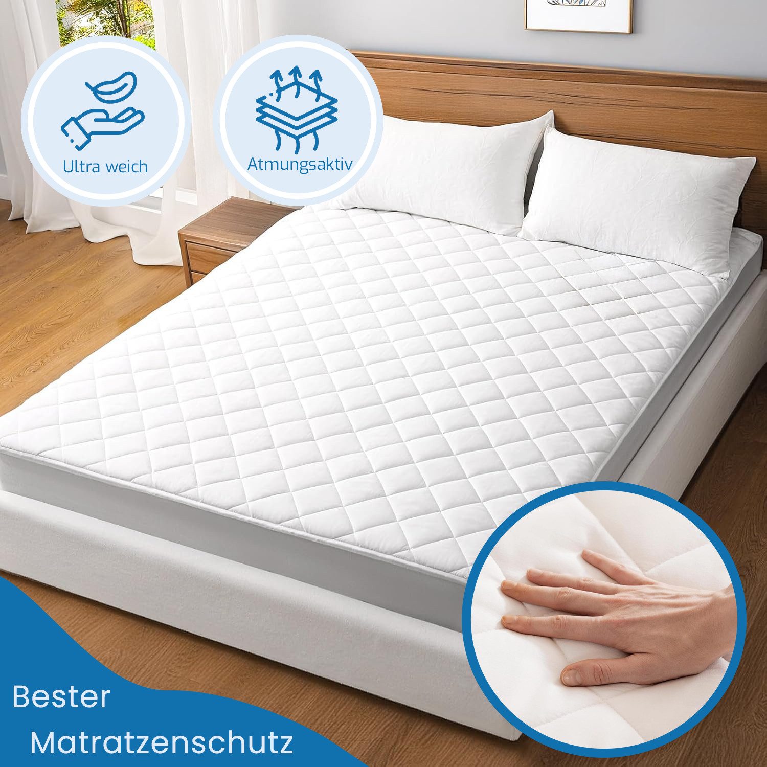 Matratzenauflage Wasserdichter Matratzenschoner gesteppte Oberfläche – Matratzenauflage livessa, Wasserdicht, atmungsaktiv & gesteppte Kapitone-Oberfläche – Bild 3 von 5