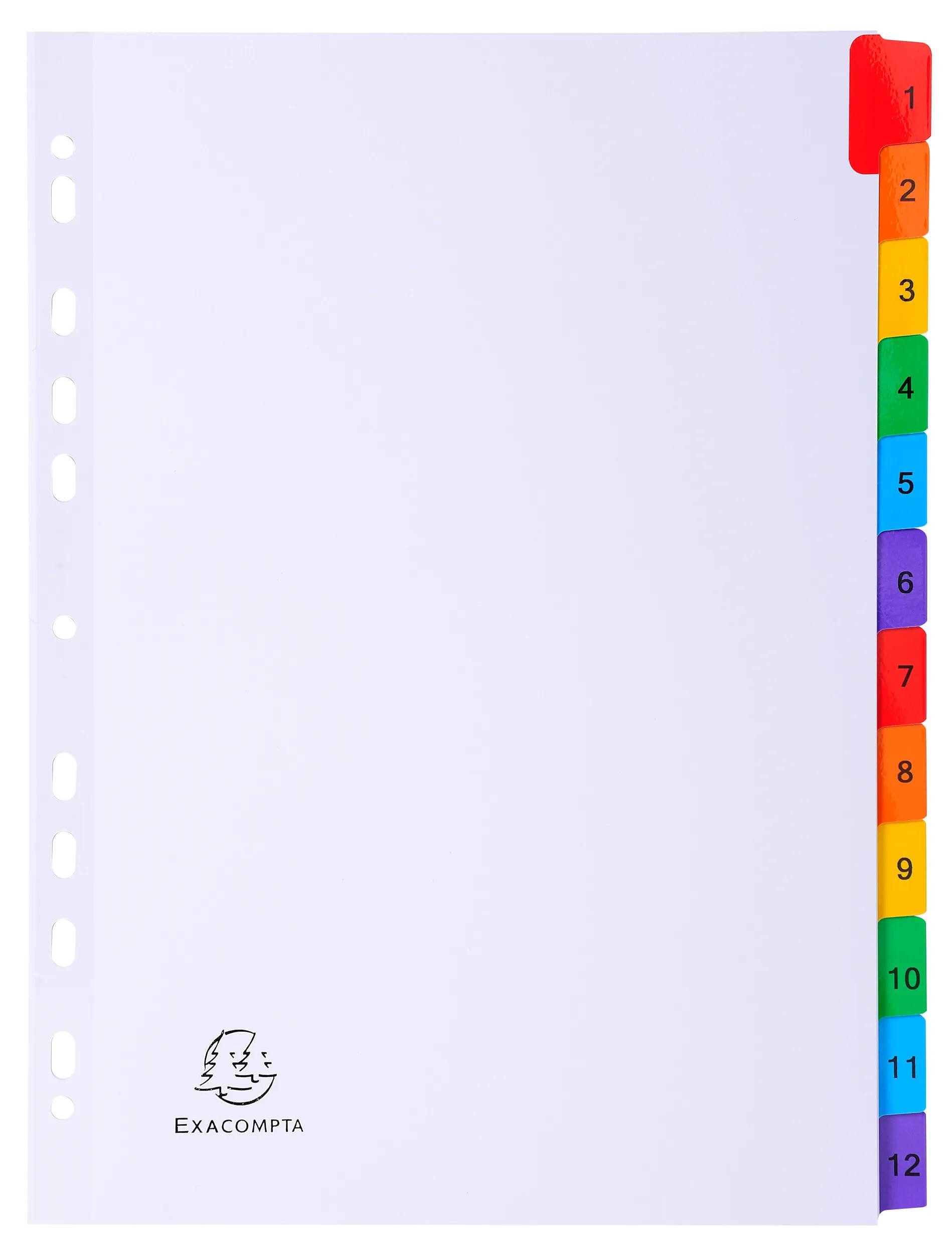 EXACOMPTA Aktenordner 20x Register numerisch Karton 160g/qm 12 Taben 1-12 A4 Weiß 1112E, Register Karton weiss