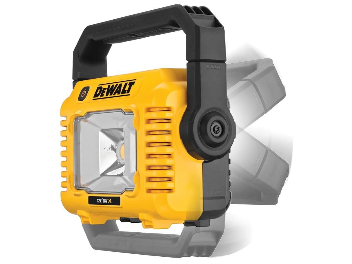 DeWalt Arbeitsleuchte Basisv., Multi-Positionsgriff für einfachen Transport, Sehr warmes Licht mit bis zu 4.000 Kelvin, Dreistufige Lichtstärkeneinstellung mit 500, 1.000 und 2.000 Lumen