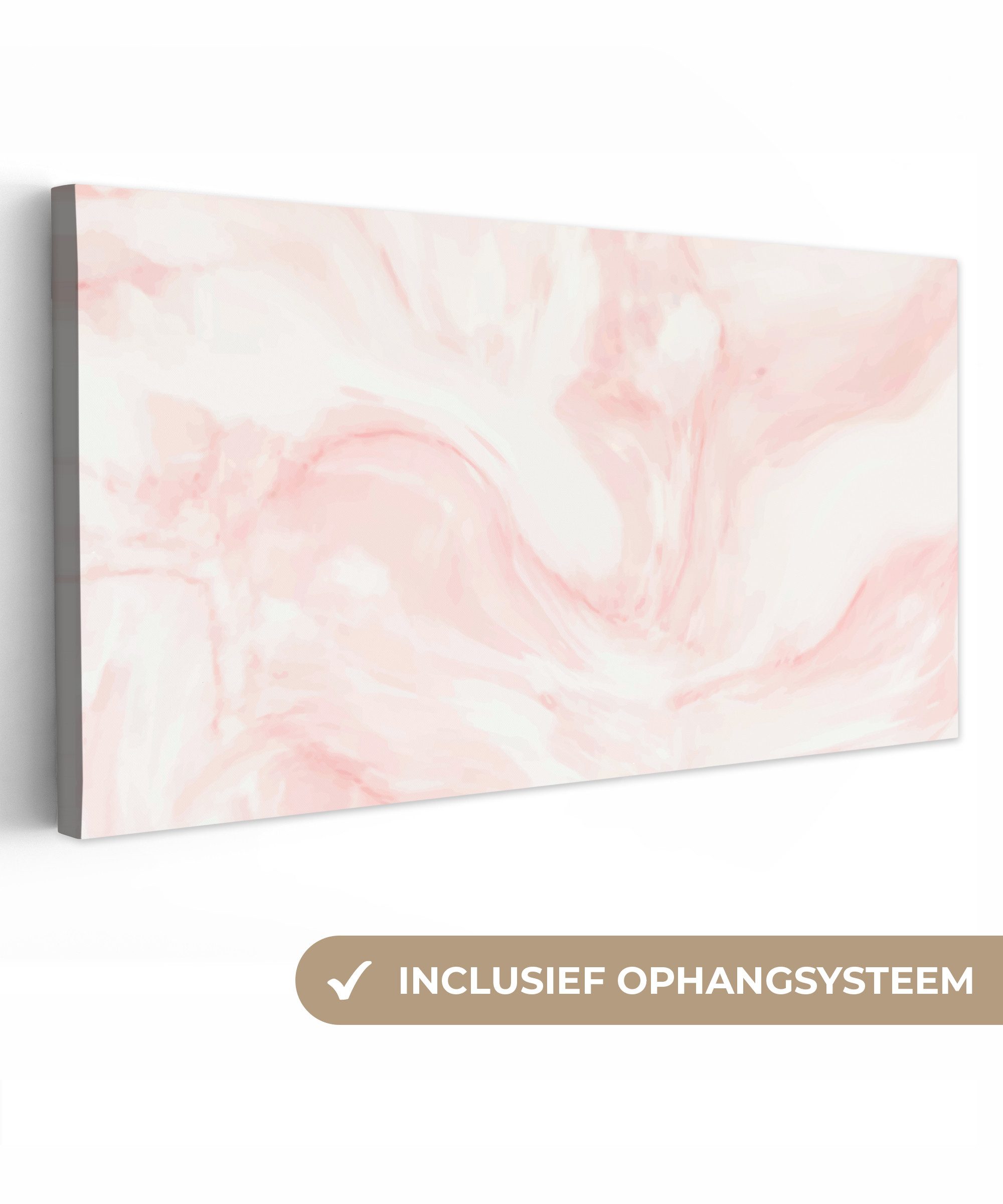 OneMillionCanvasses® Leinwandbild Panorama Marmor - Weiß - Rosa - Pastell, Fotodruck (1 St), Leinwand Bilder für Wohnzimmer Schlafzimmer 60x30 cm