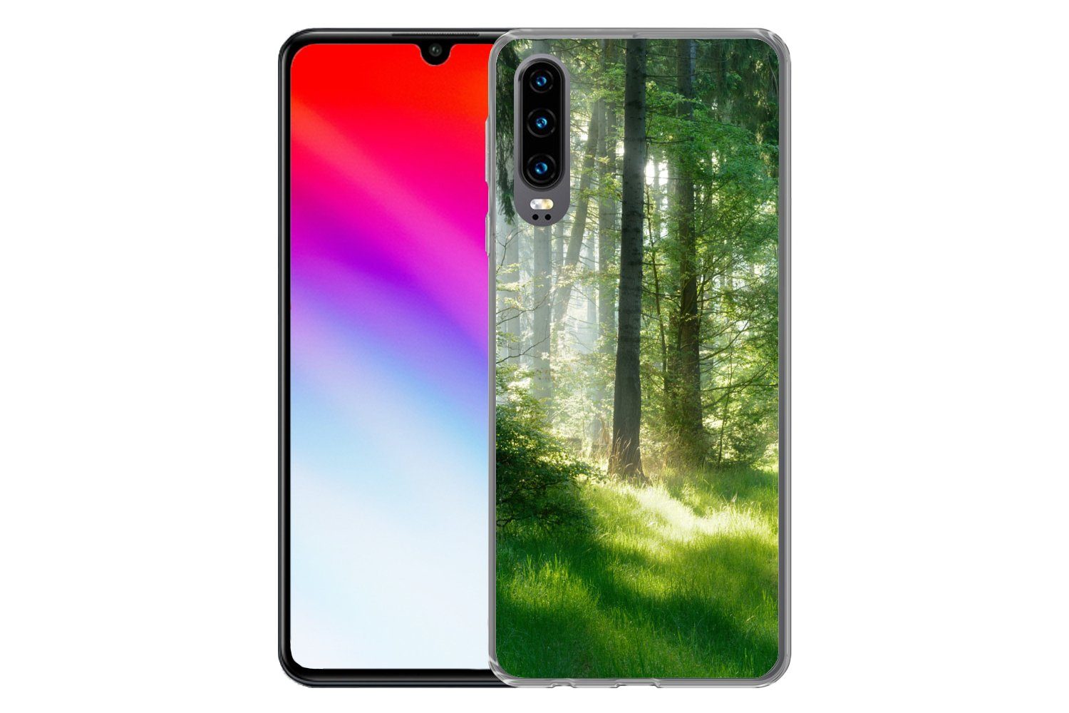MuchoWow Handyhülle für Huawei P30 Natur - Bäume - Wald - Grün - Sonne - Gras - Pflanzen, Handy Case, Silikon, Bumper Case Dünn
