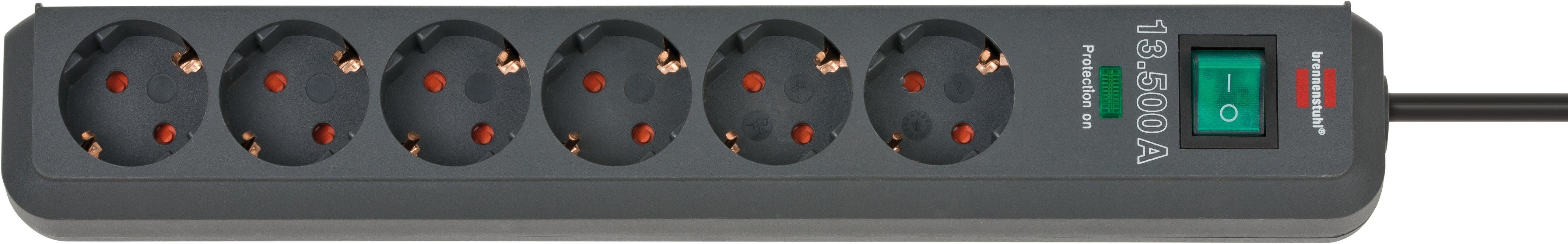 Brennenstuhl Eco-Line Steckdosenleiste 6-fach (Ein- / Ausschalter, Schutzkontaktstecker, Überspannungsschutz, Kabellänge 1,5 m), Überspannungsschutz 13.500 A, erhöhter Berührungsschutz und Schalter