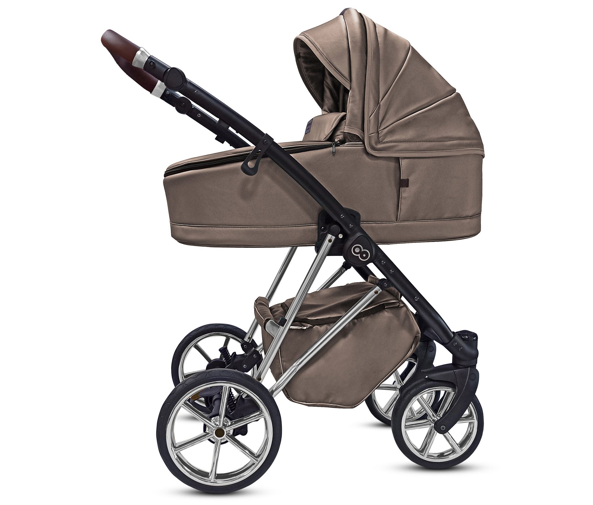 TPFFamily Kombi-Kinderwagen 2in1 Musse Royal, Baby Buggy Babywanne 5-Punkt-Sicherheitsgurt, Zubehör-Set Kinderwagen 2 in 1 Kunstleder Grau, Gestell Silber