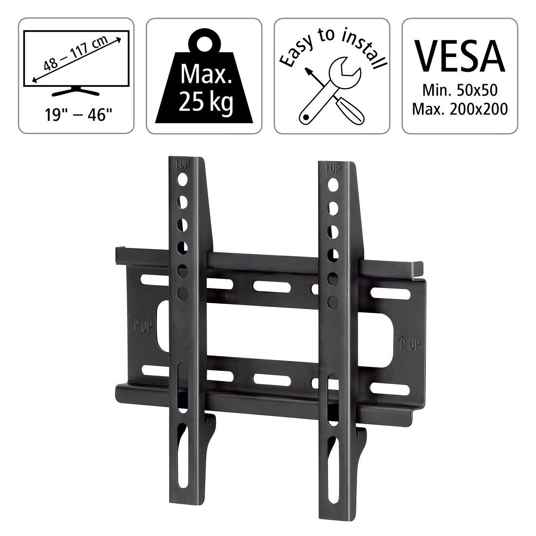 Hama TV-Wandhalterung TV-Halterung bis 25kg, flach, starr, 48 - 127 cm (19" - 50), 32", 43", (bis 50 Zoll, VESA 200x200)