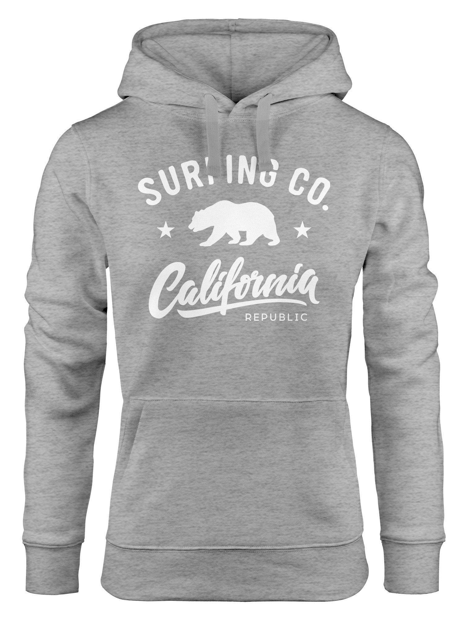 Neverless Hoodie Kapuzen-Pullover Surfing Sommer Damen Neverless® Republic Bear grau Bär Hoodie California