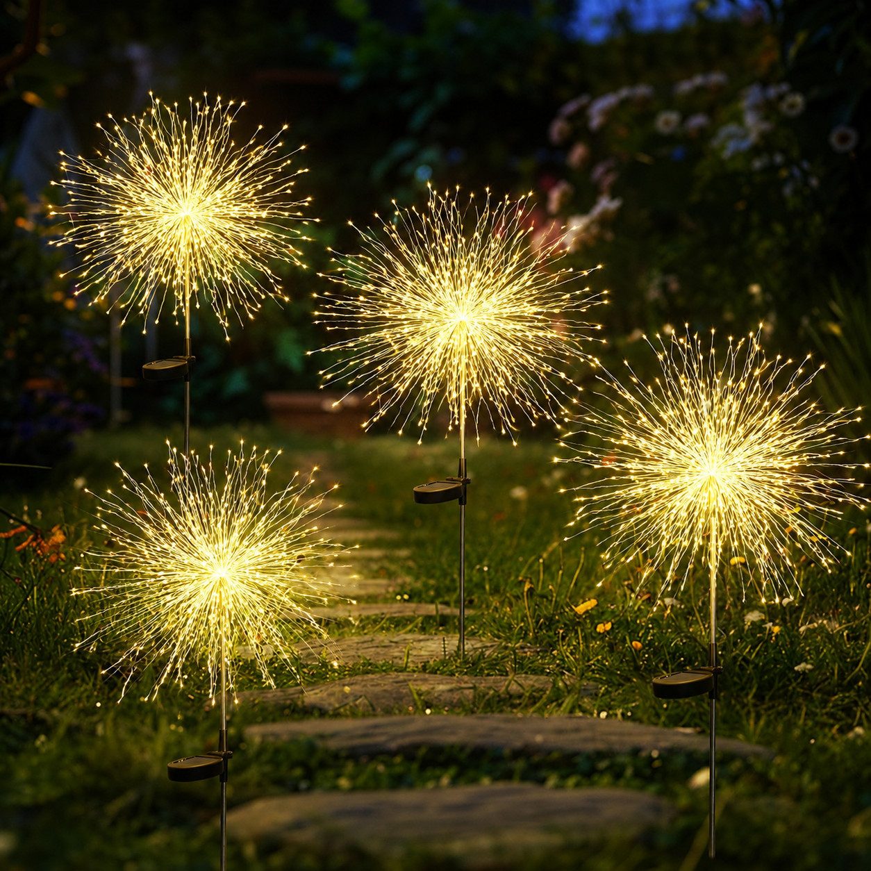 pedete LED Solarleuchte LED Solarleuchte Solarlampen Garten 120 LED Feuerwerk Solarleuchten, gartendeko, solarlampen für außen, Warmweiß, Tageslichtweiß, Leuchtmittel, Wetterfest Pusteblume Solarlampen 8 Modi mit Erdspieß