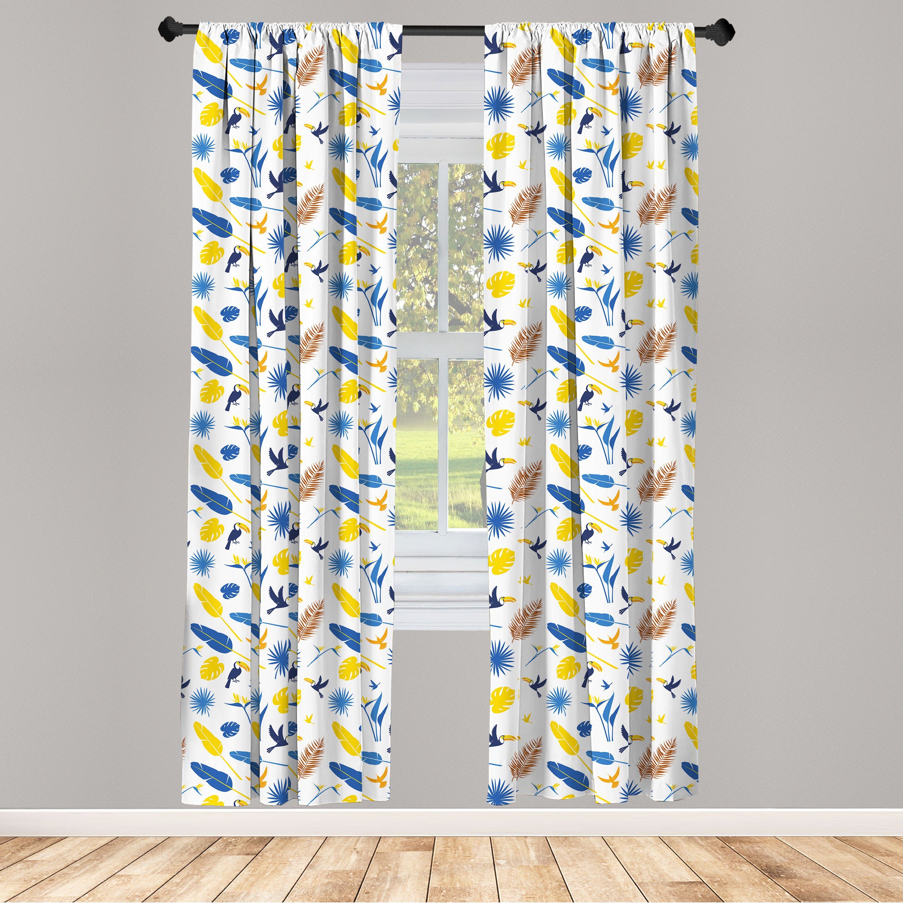Gardine Vorhang für Wohnzimmer Schlafzimmer Dekor, Abakuhaus, Microfaser, Gelber Vogel Exotische Tukane Blätter
