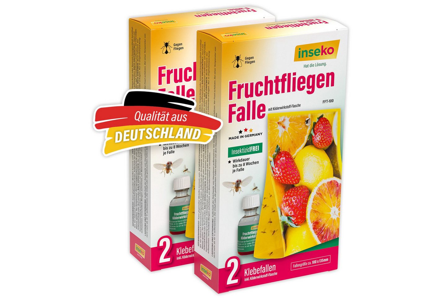 Inseko Insektenfalle 4x inseko Fruchtfliegen Falle I effektive Obstfliegenfalle, inkl. Fruchtfliegenköder und 2 Klebefallen je Packung