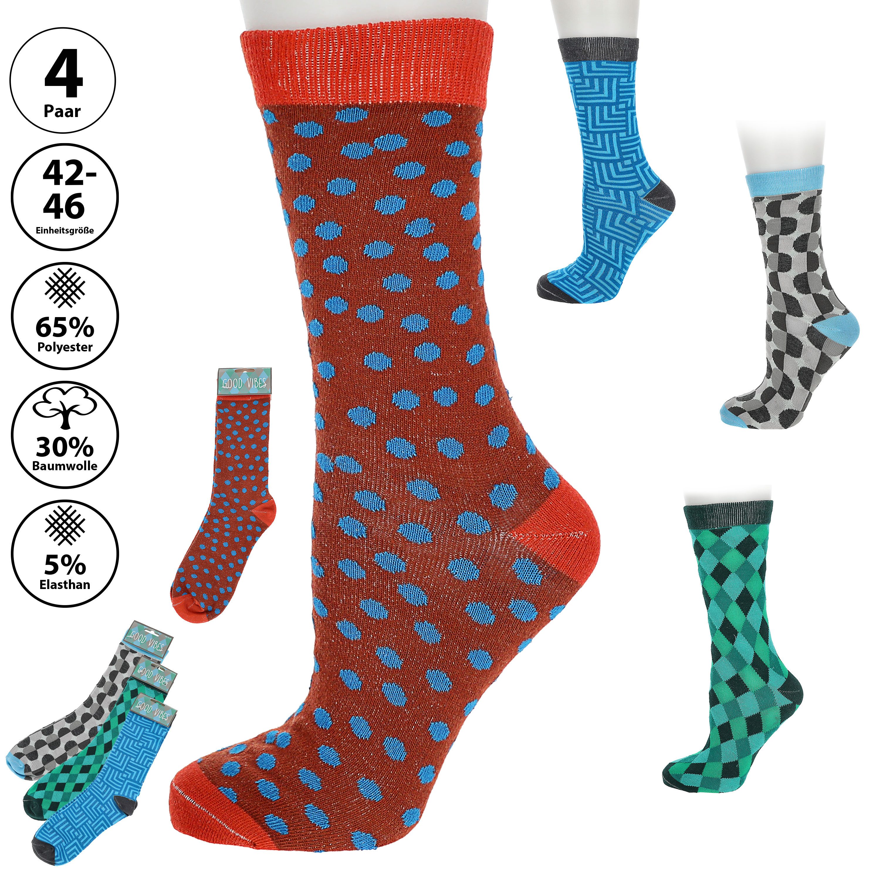 CEPEWA Socken Herrensocken Color 4er Pack 42-46 bunt Polyester Baumwolle Elasthan – Bild 2 von 5