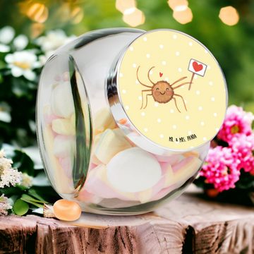 Mr. & Mrs. Panda Vorratsglas L 870ml Spinne Agathe Motivation - Gelb Pastell - Geschenk, Vertrauen, Premium Glas, (1-tlg), Design-Highlight
