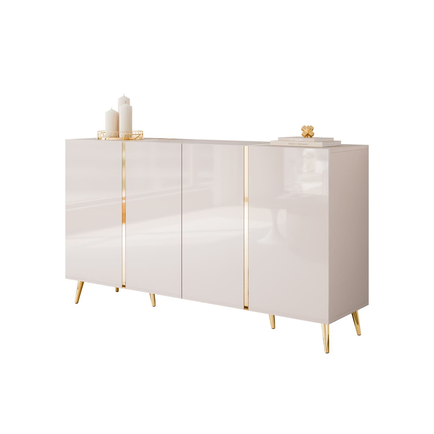 Lookway Kommode ONYX 4D Kaschmir auf goldenen Beinen Hochglanz 158 cm, 158x41x88 cm