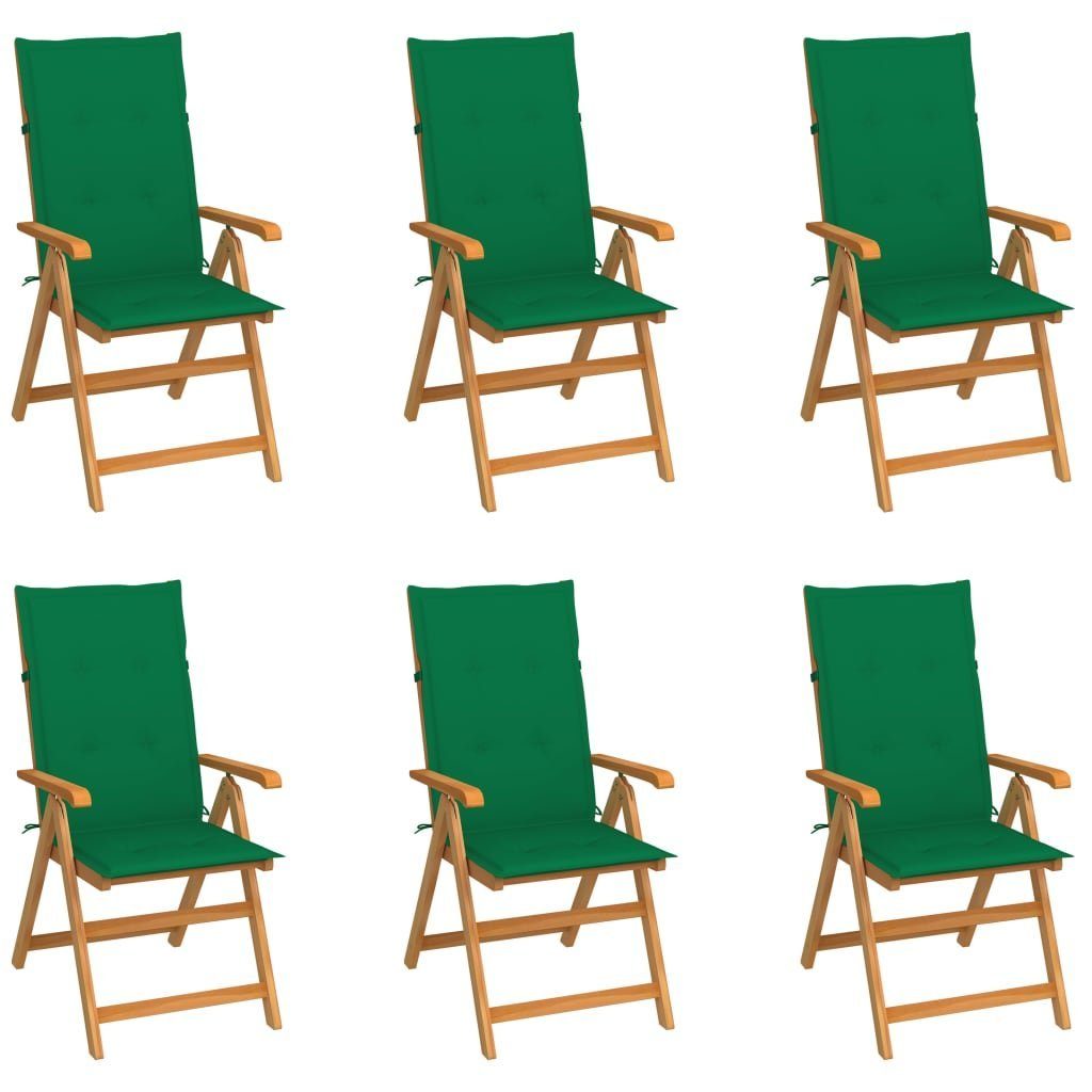 furnicato Gartenstuhl Gartenstühle 6 Stk. mit Grünen Kissen Massivholz Teak