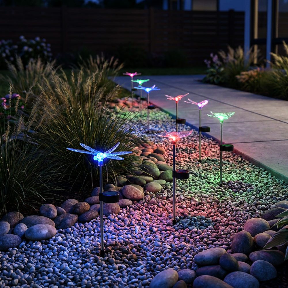 GLOBO LIGHTING LED Solarleuchte, LED-Leuchtmittel fest verbaut, Farbwechsel, 8er Set Solar Deko Erdspieß Außen Leuchte Farbwechsler LED