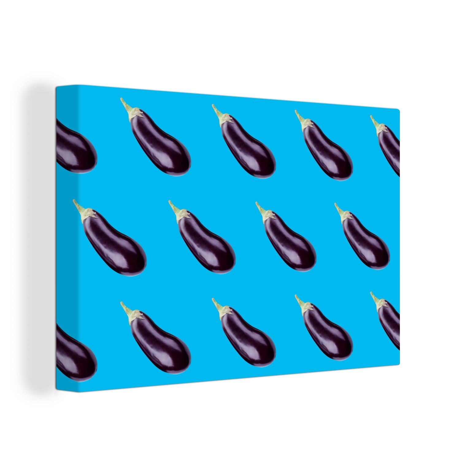 OneMillionCanvasses® Leinwandbild Gemüse - Aubergine - Muster - Blau, (1 St), Wandbild Leinwandbilder, Aufhängefertig, Wanddeko, 30x20 cm