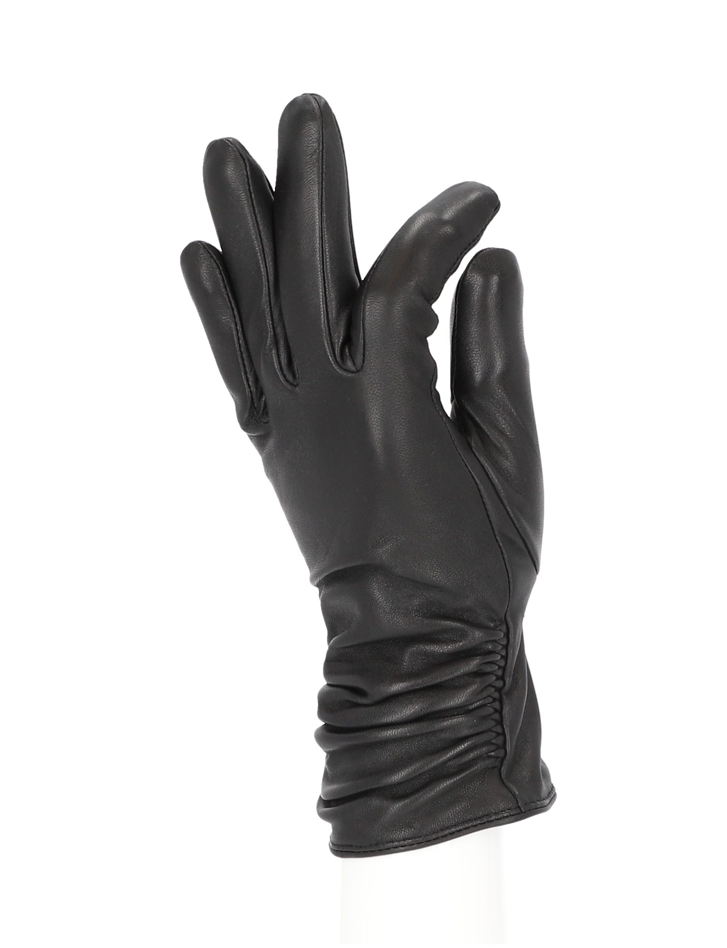 halsüberkopf Accessoires Lederhandschuhe Damenhandschuhe Leder mit Raffung schwarz