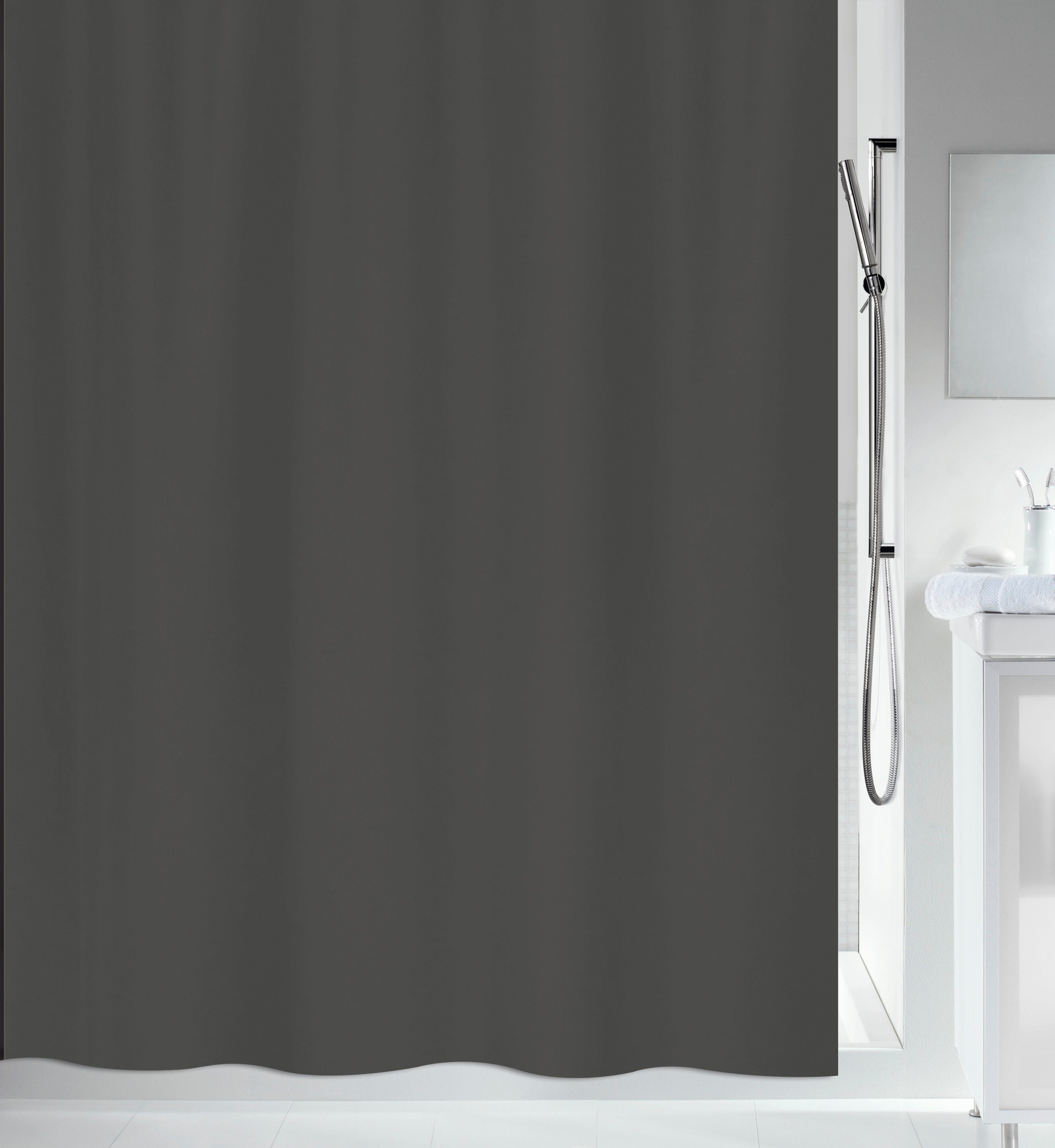 spirella Duschvorhang PRIMO Breite 180 cm, Anti-Schimmel Textil-Duschvorhang, Polyester, 180x180 cm, waschbar