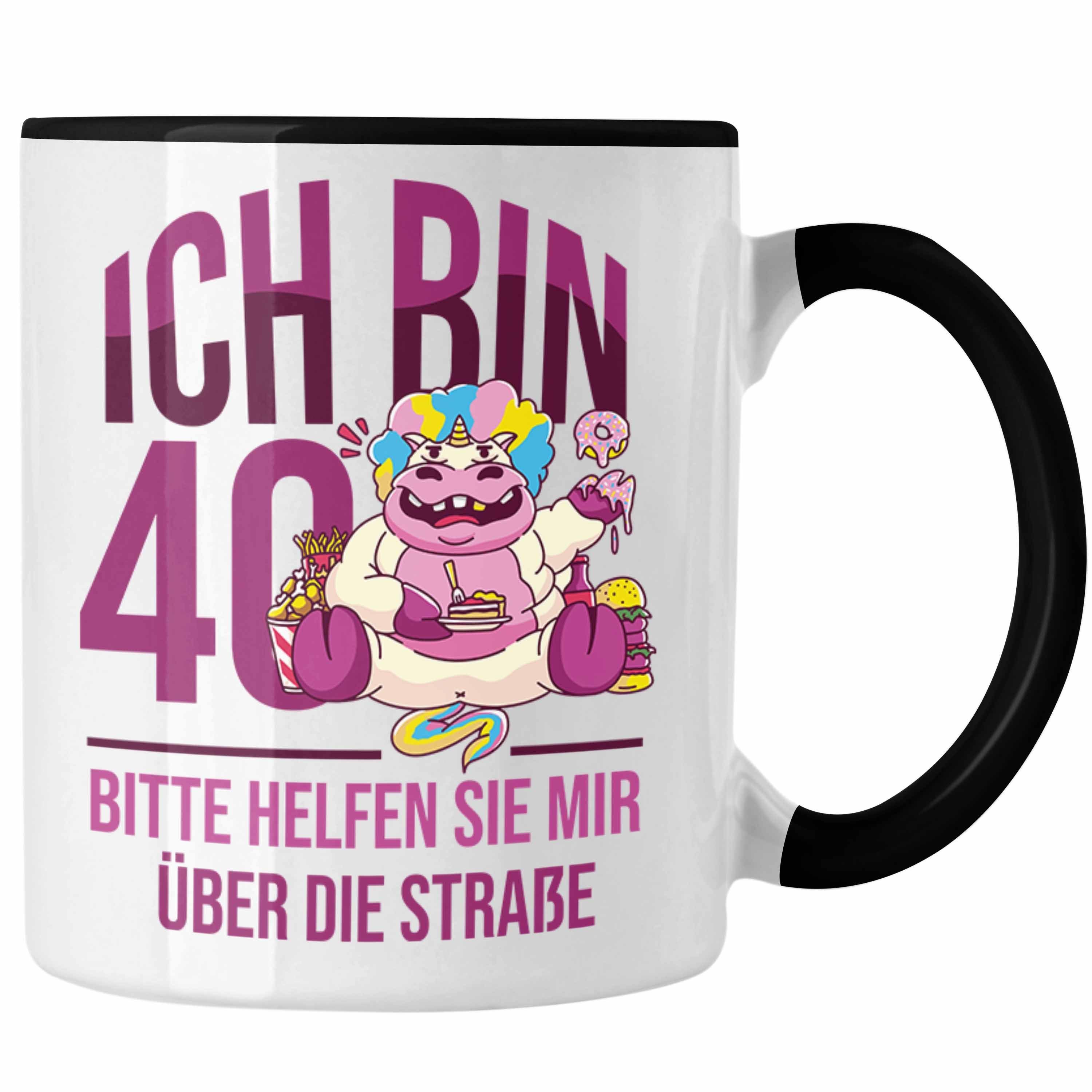 Trendation Tasse Lustige Tasse zum 40. Geburtstag - Geschenkidee für Frauen Einhorn 40e Schwarz